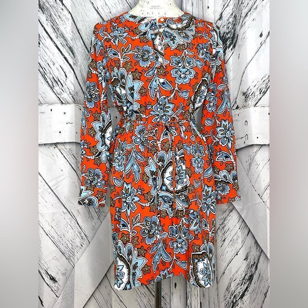 LOFT Coral Floral Shirt Dress Half Button Tie Belt PS